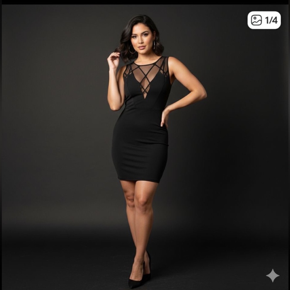 bebe Black Mesh Accent Mini Dress A4